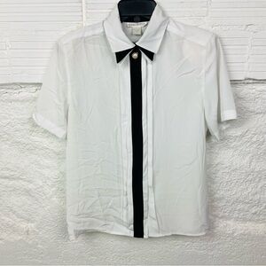 Susan Hutton Chic pearl White and Black Short Sleeve Blouse size 6